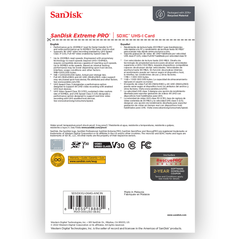 کارت حافظه Sandisk SD 64 GB 200 MB/S (1330x) کارت حافظه Sandisk SD 64 GB 200 MB/S (1330x)